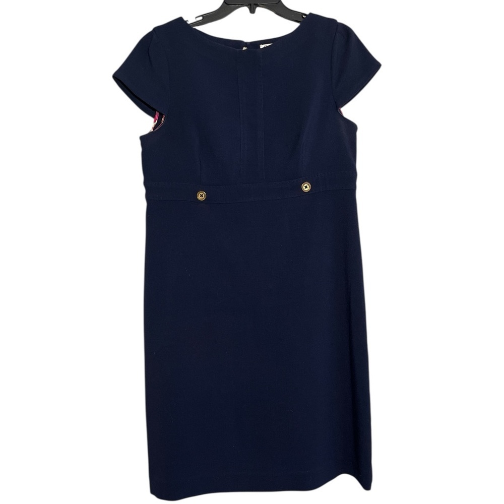 Vintage Lilly Pulitzer Navy Blue Gold Button Cap Sleeve Dress Size 10
